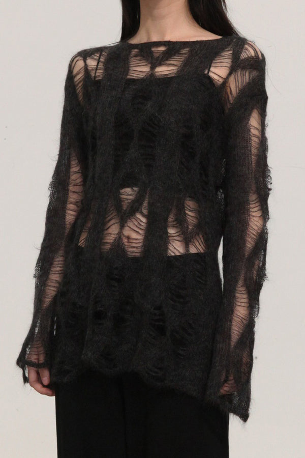 SWAYING/KNIT mohair hollow floral pullover (with suspenders) SW23AW1T51 dark gray PS64